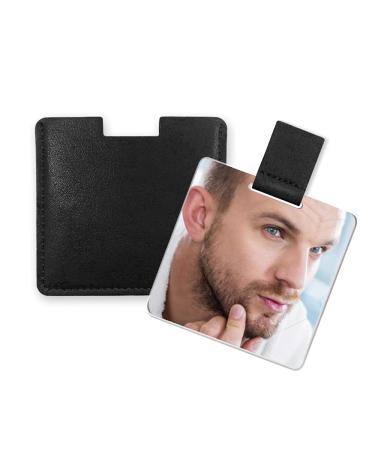 Ultra thin pocket mirror unbreakable stainless steel with PU leather bag easy to wear light and suitable for make-up camping travel (black)