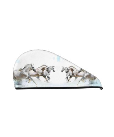 Running White Horses Microfiber Hair Towel Soft Super Absorbent Hair Towel Wrap for Women Coral Velvet Quick Dry Hair Cap for Long Curly Short and Thick Hair - Running White Horses One Size