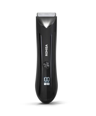 Electric Groin Body Hair Trimmer - Waterproof Wet Dry Clippers Ball Shavers Replaceable Ceramic Blade Heads Cordless Pubic Hair Trimmer Body Groomer Trimmers Removal - 90 Min Battery Life Black