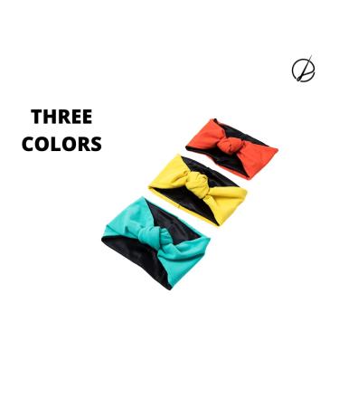 Dunslit 3-Pack Top Knot Headbands - Yellow, Orange, Blue - Women's Stretch Head Wraps with Satin Lining - Buy Online on GoSupps.com