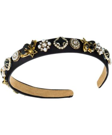 Rhinestone Headband Wide Padded Hairband Sparkle Silver Diamond Headband Crystal Bead Embellished Headbands for Women Girls (CBlackCrystal2) - Buy Online on GoSupps.com