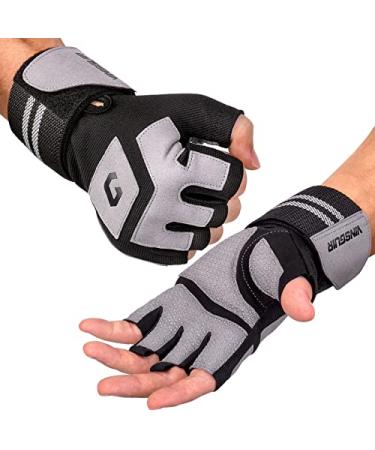 VINSGUIR Padded Workout Gloves for Men & Women - Gym Weight Lifting Gloves with 23.5" Elastic Wrist Wraps Support, Full Palm Protection for Weightlifting, Training, Fitness, Exercise, Pull ups Grey Medium(6.4-6.8 in)