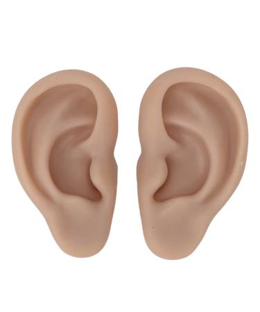 1 Pair Silicone Ear Model for Ear Piercing Exercise Soft Flexible Simulation Ear Model for Earrings Display Realistic Fake Ears with Excellent Workmanship for Acupuncture(Dark Skin Color)
