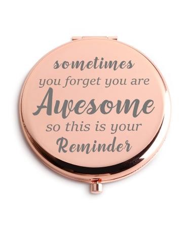 Java Wood Inspirational Gifts for Women Sometimes You Forget That You are Awesome Rose Gold Compact Makeup Mirror Boss Lady Birthday for Women Coworker Thank You Farewell Gifts for Women