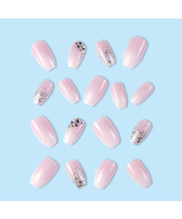 YoYoee Medium Coffin Press On Nails - Crystal Gem Design Reusable Acrylic Gradient False Nails for Women & Girls (24 PCS) - Shop Now - Buy Online on GoSupps.com