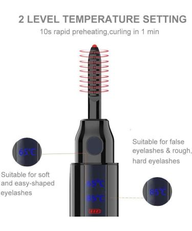 Heated Eyelash Curler Electric Eyelash Curler USB Rechargeable Eyelash Brush with LED Display 2 Temperature Gears 10S Quick Heating Eyelash Comb for Girls Women Gift - Buy Online on GoSupps.com