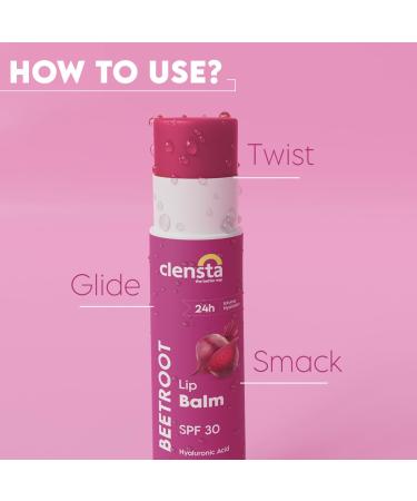 Clensta Beetroot Tinted Lip Balm | SPF 30 with Hyaluronic Acid | 24 Hour Hydration | Nourishing Lip Tint | Moisturizing Lip Balm for Dry & Cracked Lips | 0.16 Oz/4.5g - Buy Online on GoSupps.com