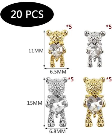 20pcs Small Bear Nail Art Metal Charms Kit for Women and Girls | 3D Nail Decoration - Buy Online on GoSupps.com