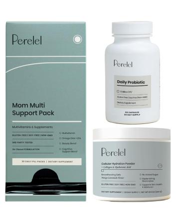 Perelel Postpartum Care Bundle Mom Multi Support Pack & Hydration Powder & Daily Probiotic 30 Daily Pill Packs & 28 Servings of Hydration Powder & 60 Capsules