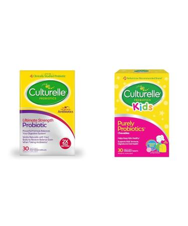 Culturelle Ultimate Strength Probiotic for Men and Women & Kids Chewable Daily Probiotic for Kids Ages 3+ 30 Count