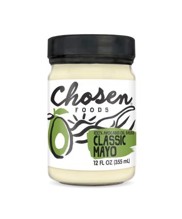 Chosen Foods 100% Avocado Oil-Based Classic Mayonnaise, Gluten & Dairy Free, Low-Carb, Keto & Paleo Diet Friendly, Mayo for Sandwiches, Dressings and Sauces, Made with Cage Free Eggs (12 fl oz) 12 Fl Oz (Pack of 1)