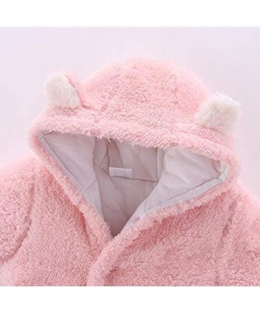 Voopptaw Warm Baby Winter Jumpsuit | Fleece Romper Snowsuit for 0-12 Months | Cute Thick Bear Design | 3-6 Months | Pink - Buy Online on GoSupps.com