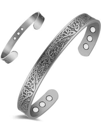 Cigmag 9X Lymphatic Drainage Copper Magnetic Bracelet for Women 99% Solid Pure Copper Ultra Strength Magnet Adjustable with Gift Box(Grey Tree of Life Pattern) Tree of Life Grey