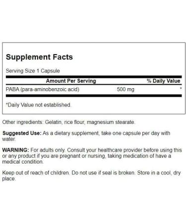 Swanson Paba 500mg 120 Capsules - Supports Brain Health and Energy Levels - Buy Online on GoSupps.com