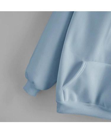 Cute Sky Blue Hoodie for Teen Girls with Big Pockets | Women's Preppy Solid Color Sweatshirt | Long Sleeve Casual Pullover Medium - Buy Online on GoSupps.com