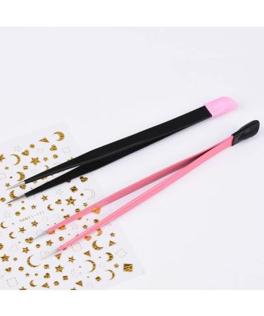 Nail Tweezers Double Sided Nail Art Sticker Silicone Press Rhinestone Picker Nippers Pink Brushes - Buy Online on GoSupps.com
