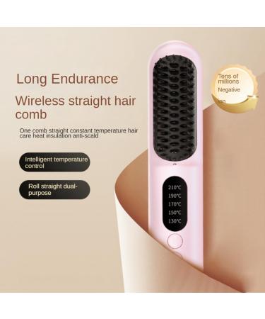 Wireless Hair Straightener Brush - Fast Heating Negative Ions Portable Curler - Pink - Buy Online on GoSupps.com