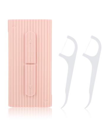Wllhyf portable tooth flap automatic dental-pick organizer travel-fin dispenser storage case refillable holder boxes with 10 dental floss picks for tooth cleaning (pink)