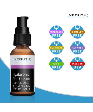 YEOUTH Hyaluronic Acid Moisturizer Cream with Vitamin C - Hydrating Face Cream for Dull & Dry Skin | 1oz - Buy Online on GoSupps.com