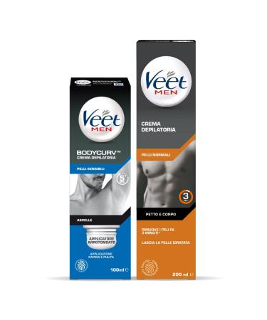 Veet Veet For Men kit VEET For Men Hair Removal Cream Armpits Sensitive Skin with Rounded Applicator 100 ml and VEET For Men Hair Removal Cream for Men Normal Skin 200 ml