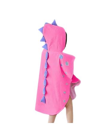 Kids Cotton Hooded Towel Cartoon Dinosaur Bathrobe Bath Poncho Towel for Boys Girls 0-4 years Pink Pink 0-4 Year (22*43inch)