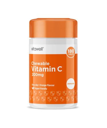 Vitawell Chewable Vitamin C | 180 Chewable Tablets | High Strength 250% RDA 200mg Vitamin C Formula | Orange Flavour | 6 Months Supply | One a Day Chewable Adult Vitamin | Immune Health | By Vitawell