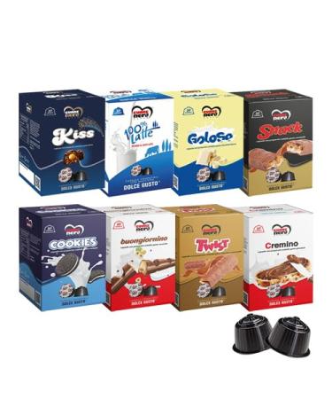 Cuore Nero Caffe Drinks - Pack of 60 (6 boxes of 10 capsules) Compatible Dolce Gusto Capsules to choose from: Mars Oreo Twixx Kinder Bueno Nutella Milk - L'Emporio del caff