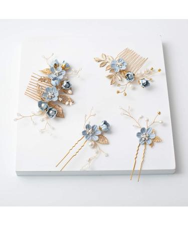 NUOBESTY Wedding Hair Piece Blue Hair Accessory Set - 4PCS Decorative Pearl Comb Hairpins for Brides and Girls - Buy Online on GoSupps.com