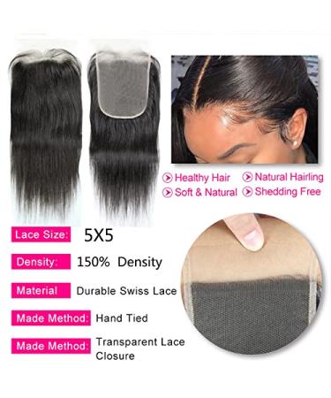 18 Brazilian Straight Virgin Human Hair 5X5 HD Transparent Lace Closure - Pre Plucked, Baby Hair, Natural Color - Buy Online on GoSupps.com