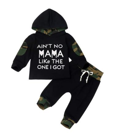 Wexuua Baby Boy Clothes Funny Letter Printed Long Sleeve Hoodie Tops Sweatshirt and Pants Outfits 12-18 Months Camouflage