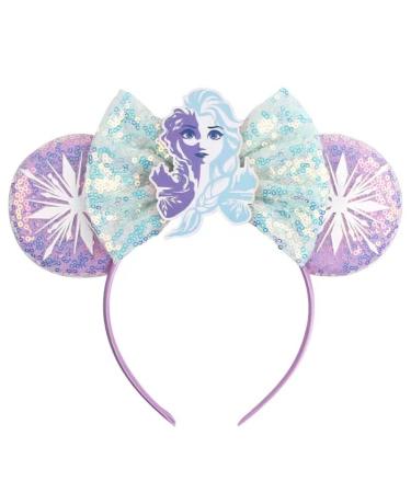 Viwind Mouse Ears for Women Frozen Mouse Ears for Girls Glitter Bow Elsa Mouse Ears Headband Mouse Birthday Party Favor for Kids