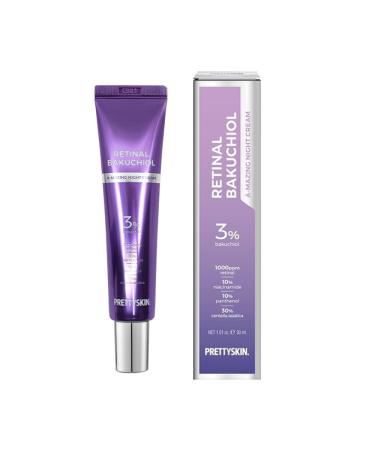 PRETTYSKIN Retinal Bakuchiol At-home Night Cream Moisturizer for Face | Reduce Wrinkles & Fine lines Elasticity Tone-up Anti-aging Centella Asiatica Extract 30% Retinal 1 000 ppm (30g) 1.01 Fl Oz (Pack of 1)