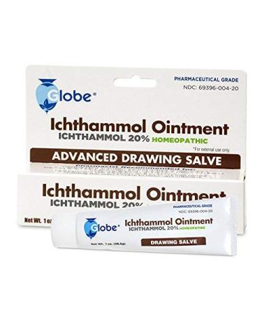 Globe Ichthammol Ointment 20% (Drawing Salve) 1 OZ - Soothing Skin Relief, Treatment of Eczema, Acne, Boils, Splinters, Bee Stings - Maximum Strength