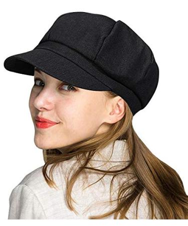 WETOO Womens Peaked Newsboy Cap for Women B1-black