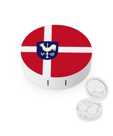 Flag of Albertslund Round Case For Contact Lens Kit Storage Box with Mirror Printed