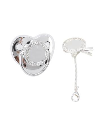 Pacifier set and pacifier chain for small children from 6 to 18 months silicone pacifier with glittering rhinestones BPA-free gift for babies silver m