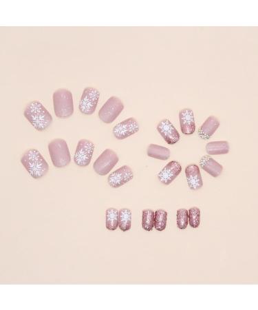 SINLOV Medium French Gradient Fake Nails Nude Christmas Snowflakes Square False Nails Glossy Press on Nails Ballerina Acrylic Full Cover Fake Nails for Women and Girls - Buy Online on GoSupps.com