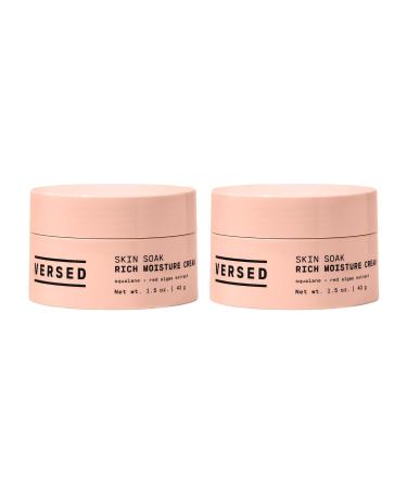 Versed Skin Soak Rich Moisture Face Cream 2 Pack - Daily Facial Moisturizer with Squalane Oil Hyaluronic Acid Vitamin E Red Algae - Non-Greasy Night Cream for Aging Dry Skin - Vegan (1.5 oz Each)