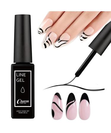 Black White Gel Nail Polish - White Tip Nail Polish/Nail Art Gel Liner/Nail Paint for French Tip Manicure Soak Off UV/LED for Painting Drawing Swirl Nails Home DIY Salon (Black)