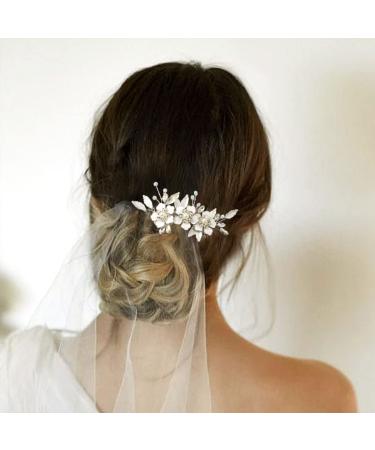 Silver Crystal Flower Bridal Hair Comb - Rhinestone Wedding Hair Piece for Women and Girls - Buy Online on GoSupps.com
