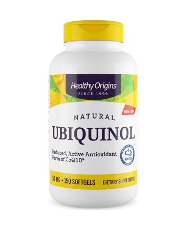 Healthy Origins Natural Ubiquinol CoQ10 50mg 150 Softgels Laboratory Tested Gluten Free Soy Free Non-GMO