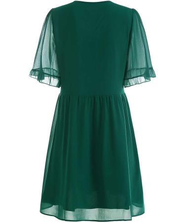 Thsue Women's Green Chiffon Lace Midi Dress - Formal Wedding Guest Short Sleeve Summer Dress - Buy Online on GoSupps.com