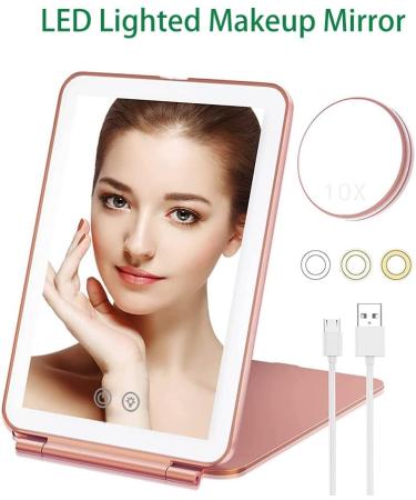 10X Magnification Travel Makeup Mirror with Lights | LED Compact Mirror for Makeup Desk | Light Up Vanity Mirror - Pink - Buy Online on GoSupps.com