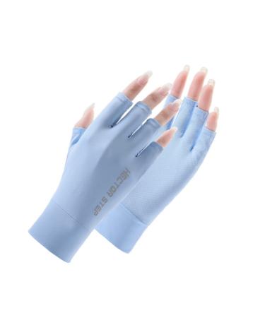 Ligart UPF 50+ Fingerless Sun Gloves for UV Protection Hand Cover for Women Fishing, Driving, Cycling, Hiking Blue Medium