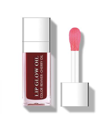 Plumping Lip Oil Hydrating Tinted Lip Balm Long Lasting Nourishing Lip Gloss Transparent Toot Lip Tint Lip Care Non-sticky Cherry Lip Glow Oil Lip Oil Tinted for Dry Lips Lightening Reduce Lips Line (07 Raspberry)