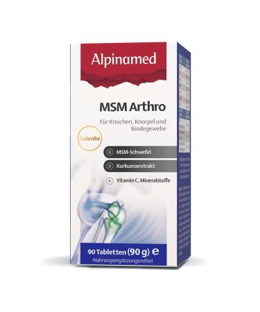 Alpinamed MSM arthro: nutrient source with increased joint load for bones cartilage connective tissue high-dose MSM sulfur 99% pure 90 tablet. Turmeric extract vitamin C important minerals