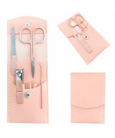 SHICEN Manicure Set Professional Women Nail Clippers Kit 4PCS Stainless Steel Nail Cutter Care Tools Professional Grooming Kits PU Leather Travel Case (rose gold)