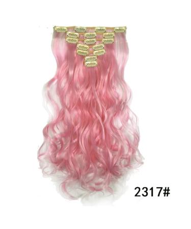 Iluu 16 Clip In Synthetic Hair Extensions - 100g Long Wavy Curly Light Pink #2317 for Cosplay & Party - Full Head Thick 7 Pieces - Buy Online on GoSupps.com