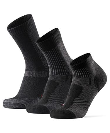 DANISH ENDURANCE 3 Pack Mixed Outdoor Hiking Socks Merino Wool Women & Men Black Large