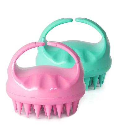 2 shampoo brushes hair-head skin massager with soft silicone head massage cladding healthy hair growth wet and dry blue and pink